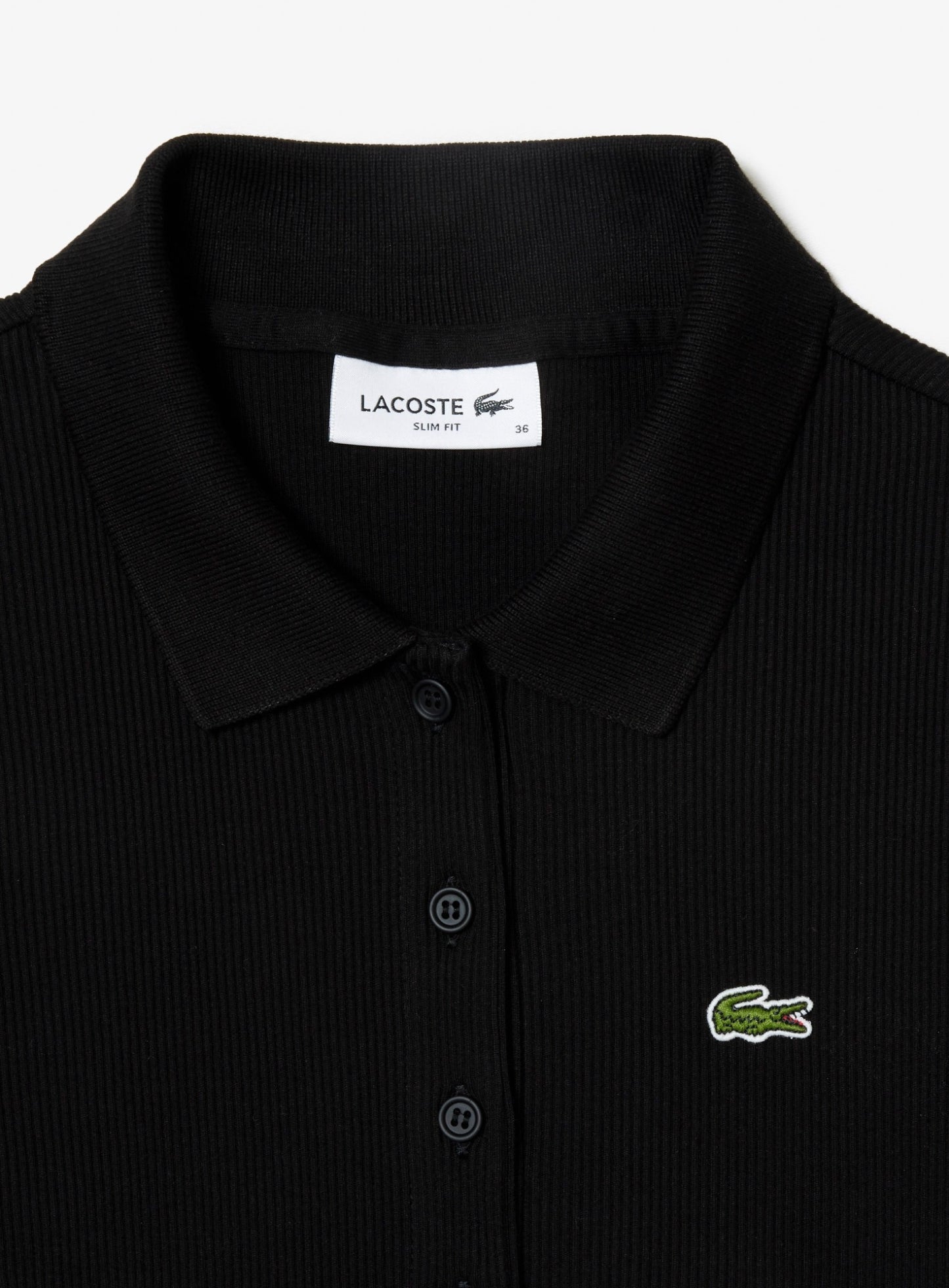 LACOSTE WOMEN Slim Fit L.12.D Ribbed Cotton Polo Shirt Black