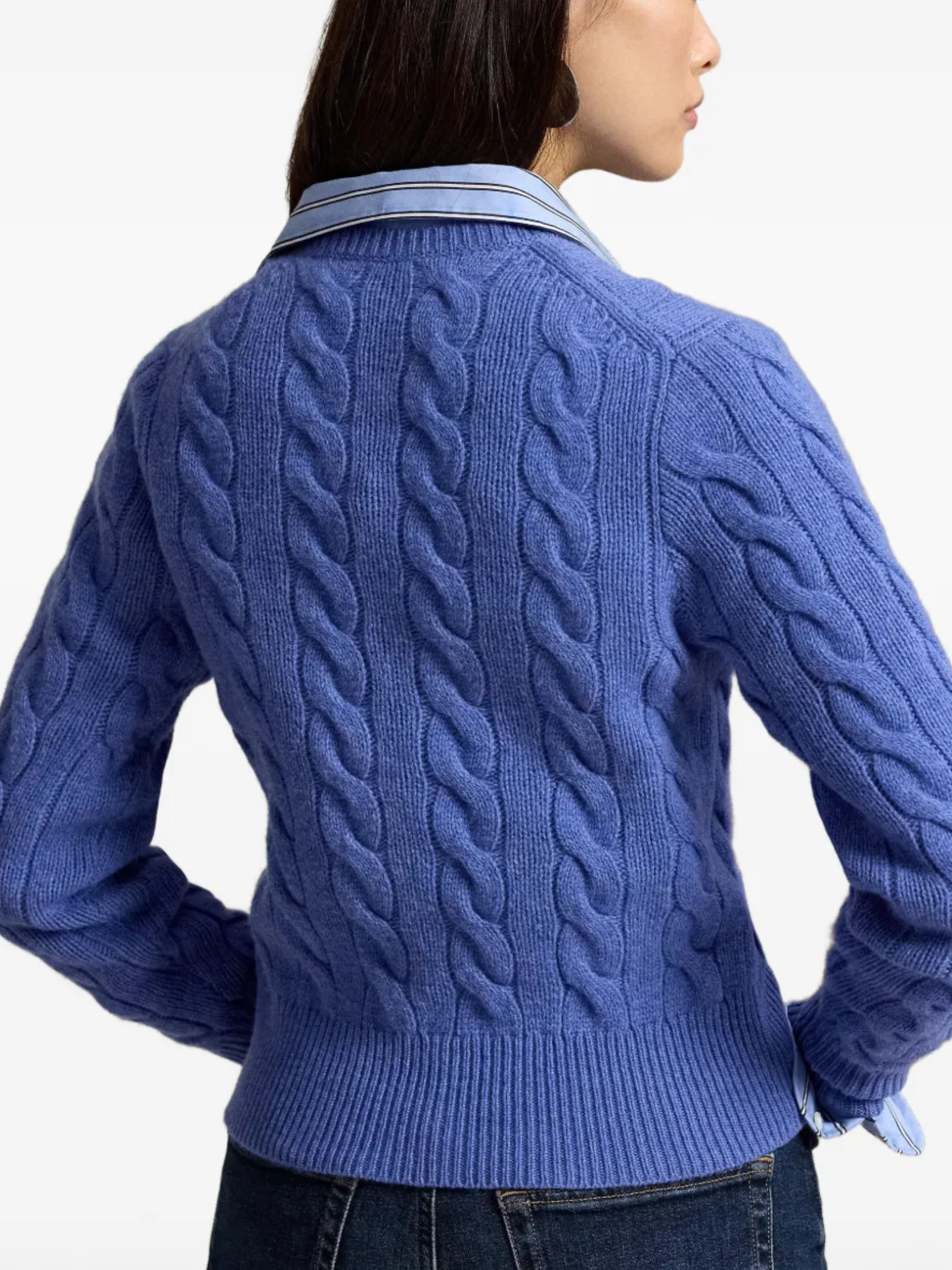 RALPH LAUREN WOMEN Cable-knit Wool Cashmere Cardigan Dockside Blue Heather