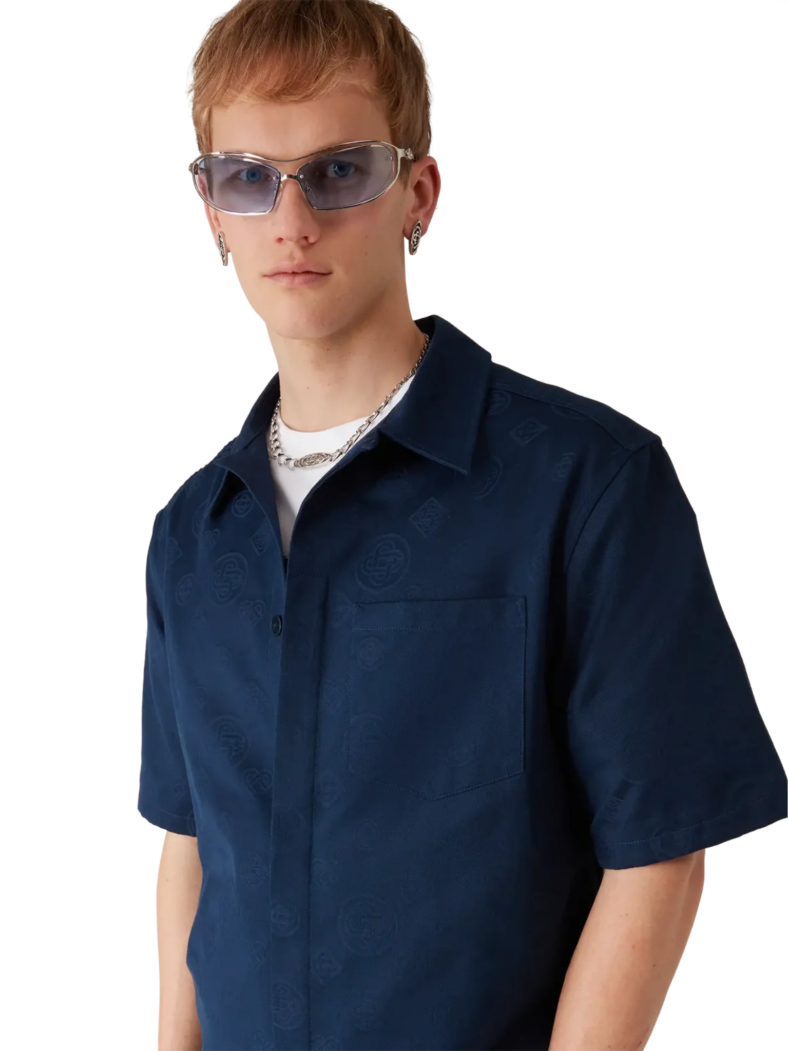 CASABLANCA Monogram Short Sleeve Shirt Navy