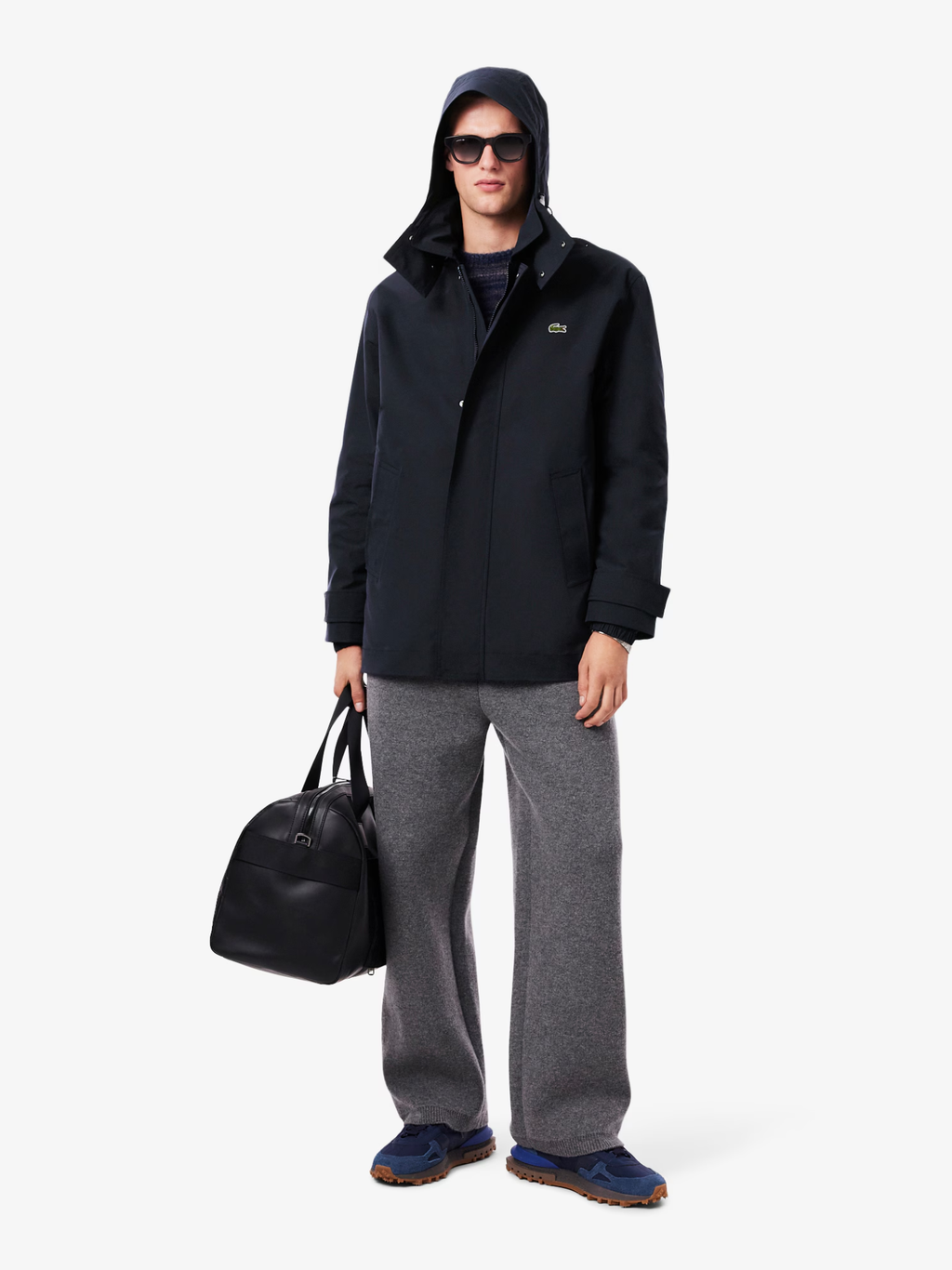 LACOSTE Mid-length Water-Repellent Hooded Parka Navy Blue