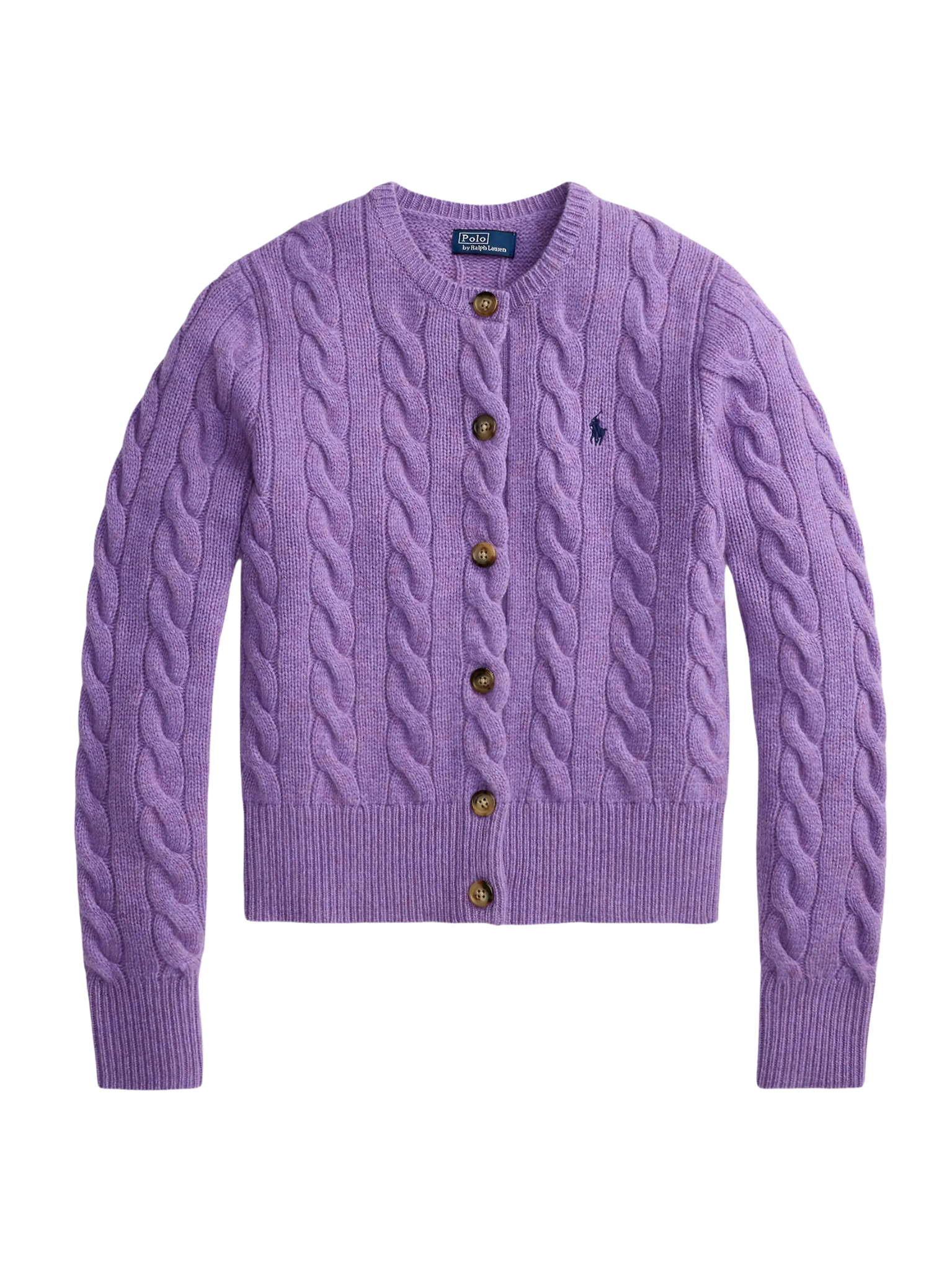 RALPH LAUREN WOMEN Cable-knit Wool Cashmere Cardigan Amethyst Falls Heather