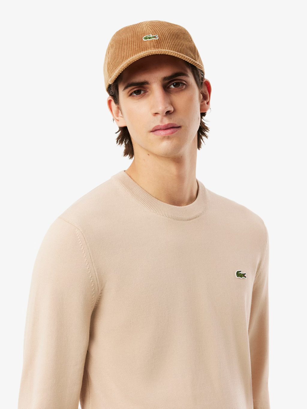 LACOSTE Monochrome Crew Neck Cotton Sweater Beige
