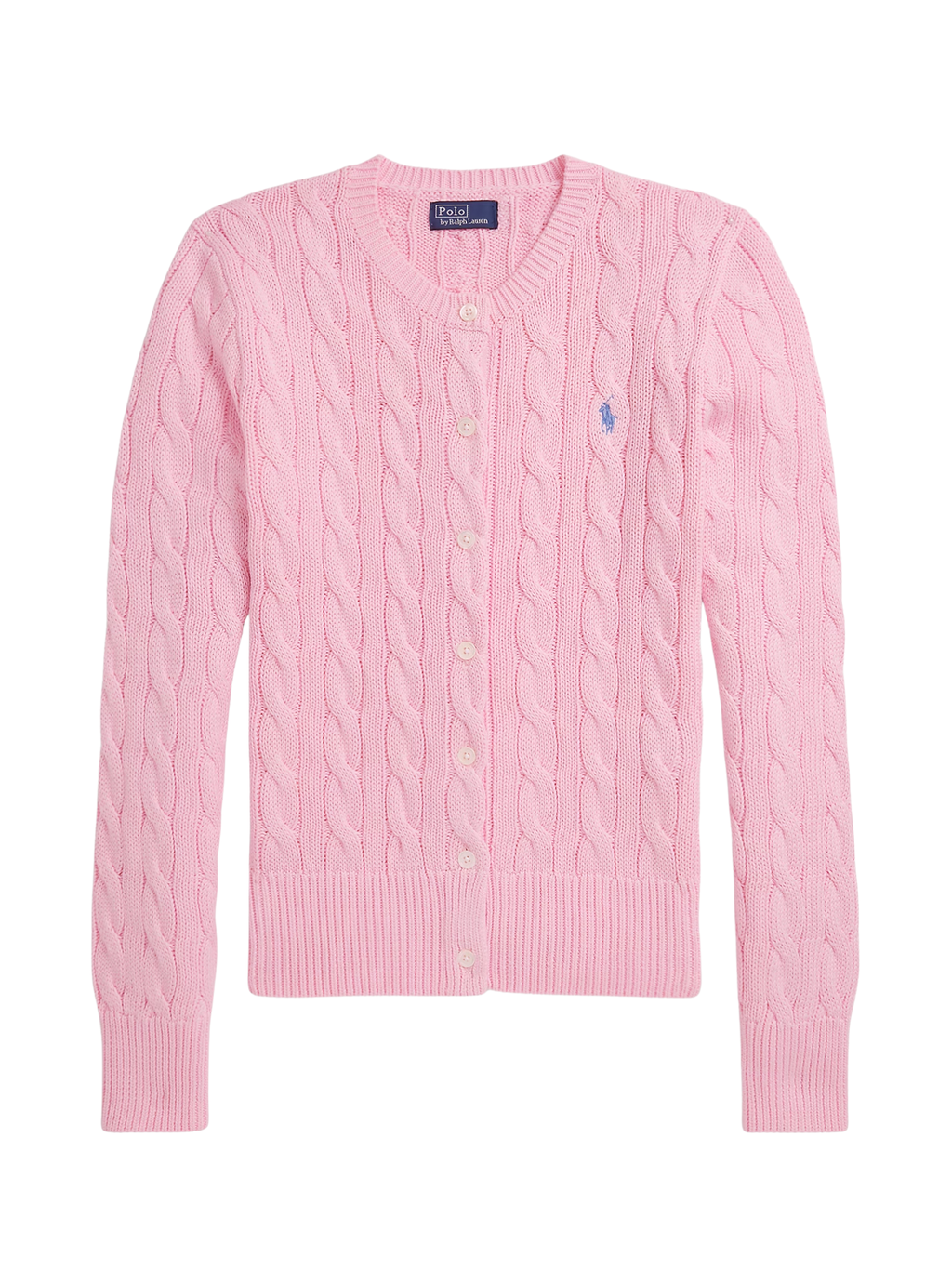 RALPH LAUREN WOMEN Cable-Knit Cotton Crewneck Cardigan Carmel Pink