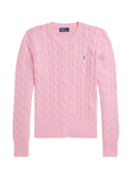 RALPH LAUREN WOMEN Cable-Knit Cotton Crewneck Cardigan Carmel Pink