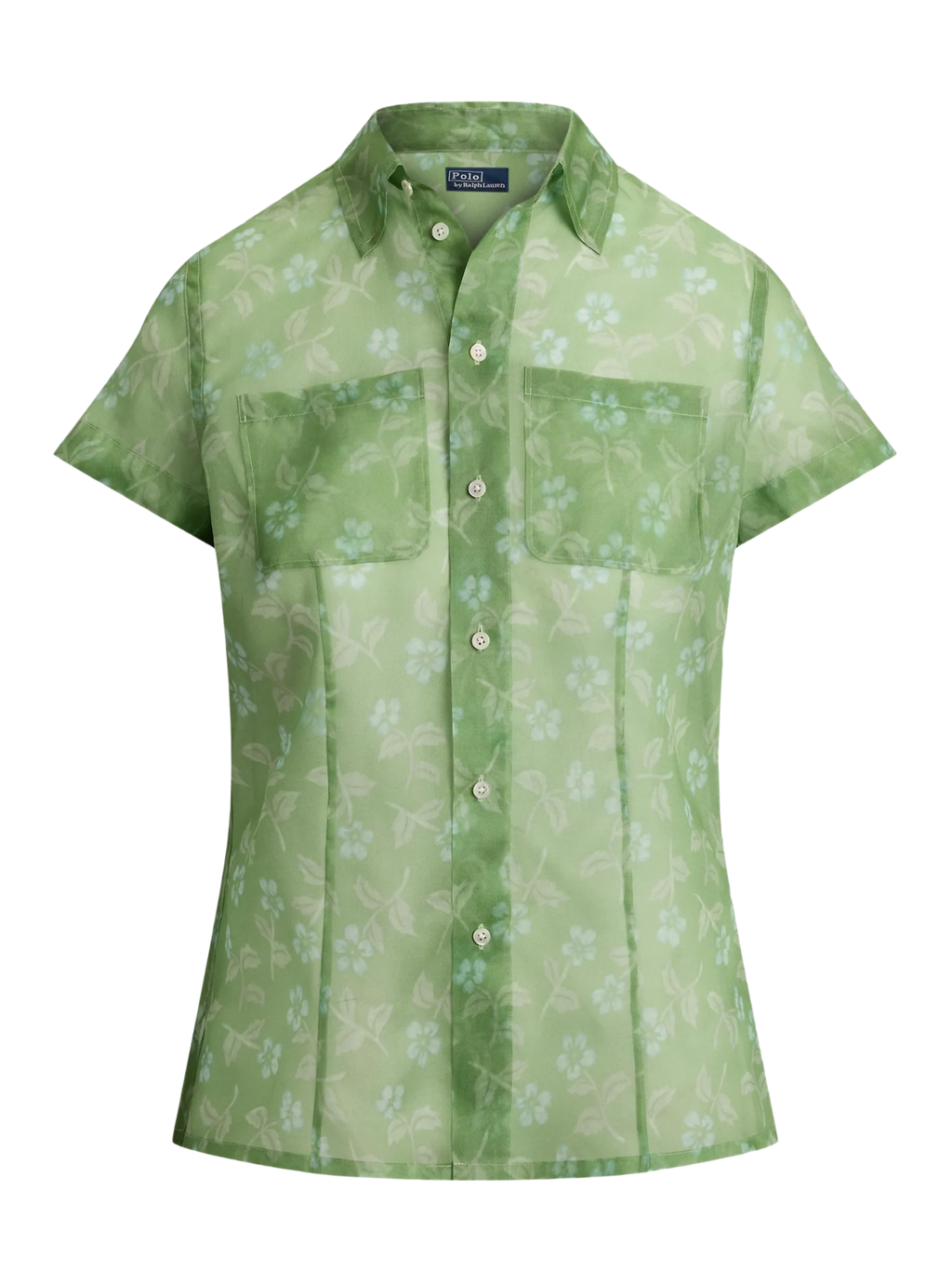 RALPH LAUREN WOMEN Floral Silk Organza Shirt Spring Blossom Blue Green