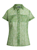 RALPH LAUREN WOMEN Floral Silk Organza Shirt Spring Blossom Blue Green