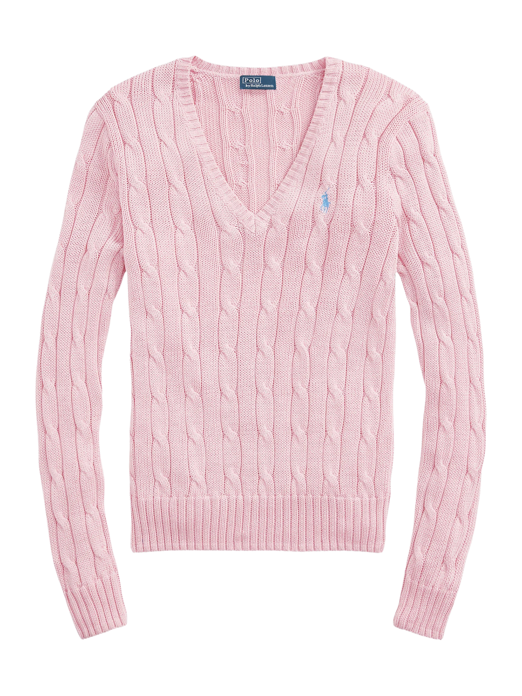 RALPH LAUREN WOMEN Cable-Knit Cotton V-Neck Jumper Carmel Pink