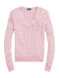 RALPH LAUREN WOMEN Cable-Knit Cotton V-Neck Jumper Carmel Pink
