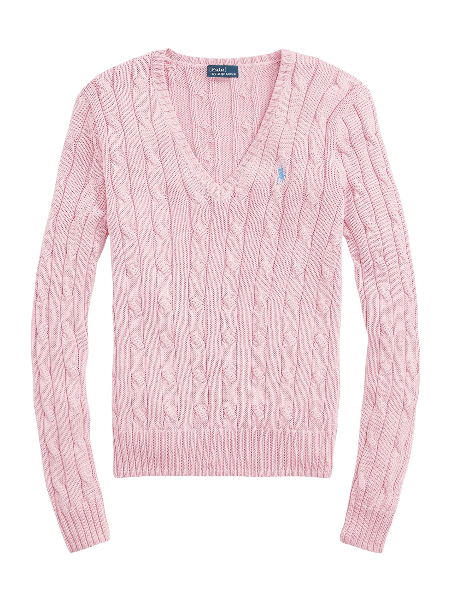 RALPH LAUREN WOMEN Cable-Knit Cotton V-Neck Jumper Carmel Pink