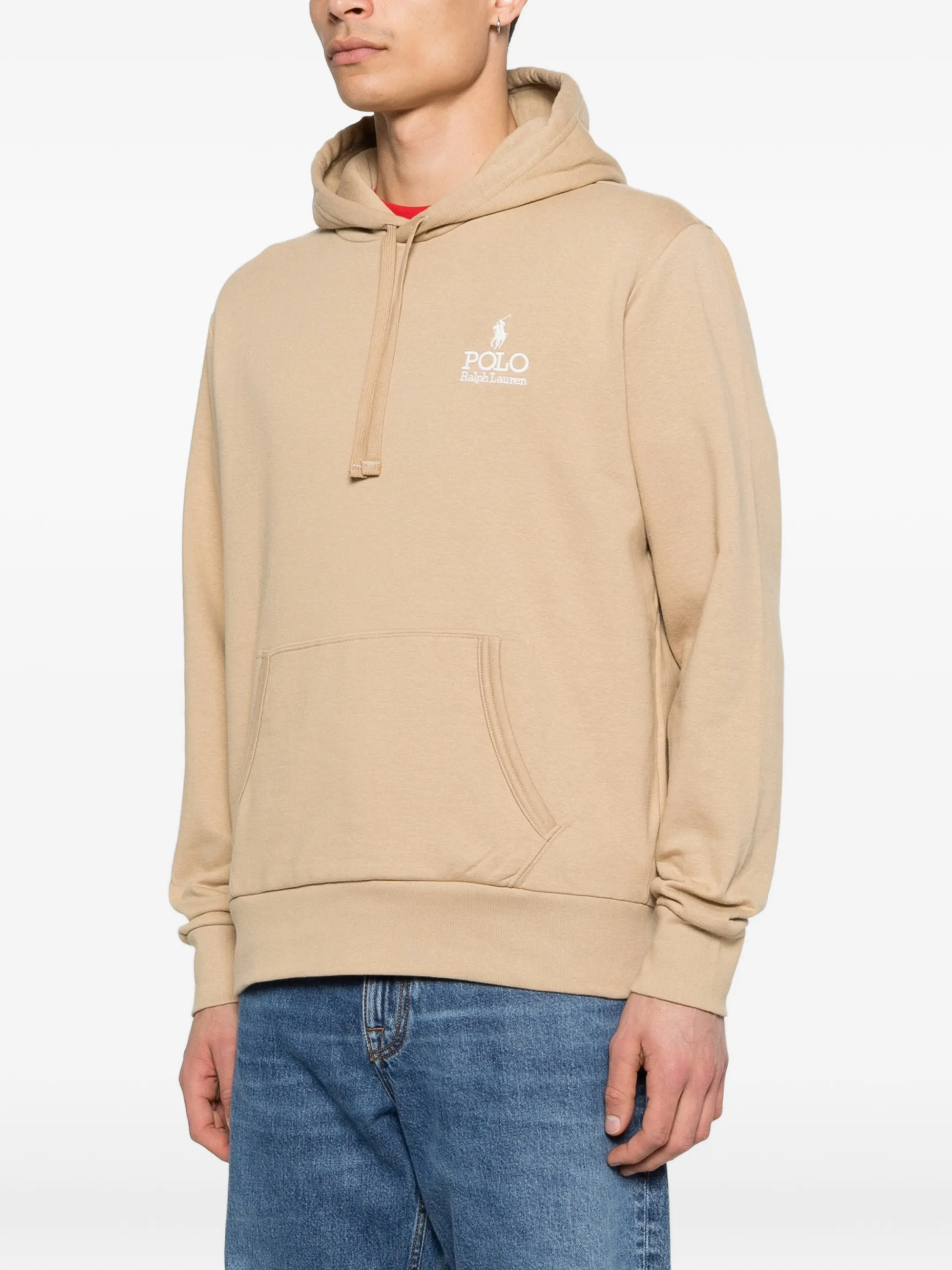 RALPH LAUREN Logo Fleece Hoodie Vintage Khaki
