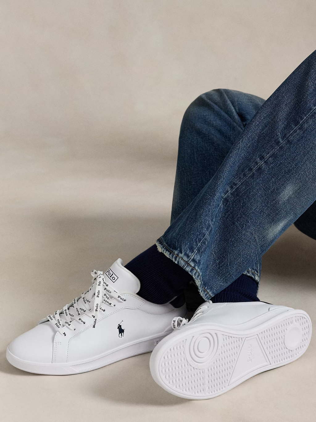 RALPH LAUREN Heritage Court II Leather Sneakers White/Newport Navy