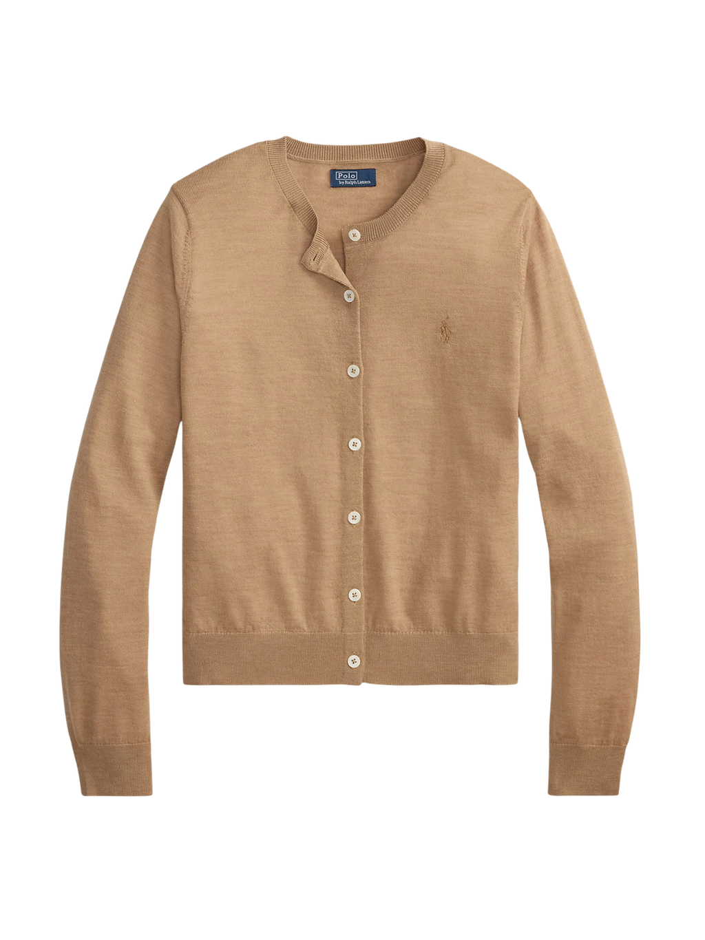 RALPH LAUREN WOMEN Wool Crewneck Cardigan Collection Camel Melange