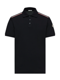 MONCLER Tricolour Trim Cotton Polo Shirt Black