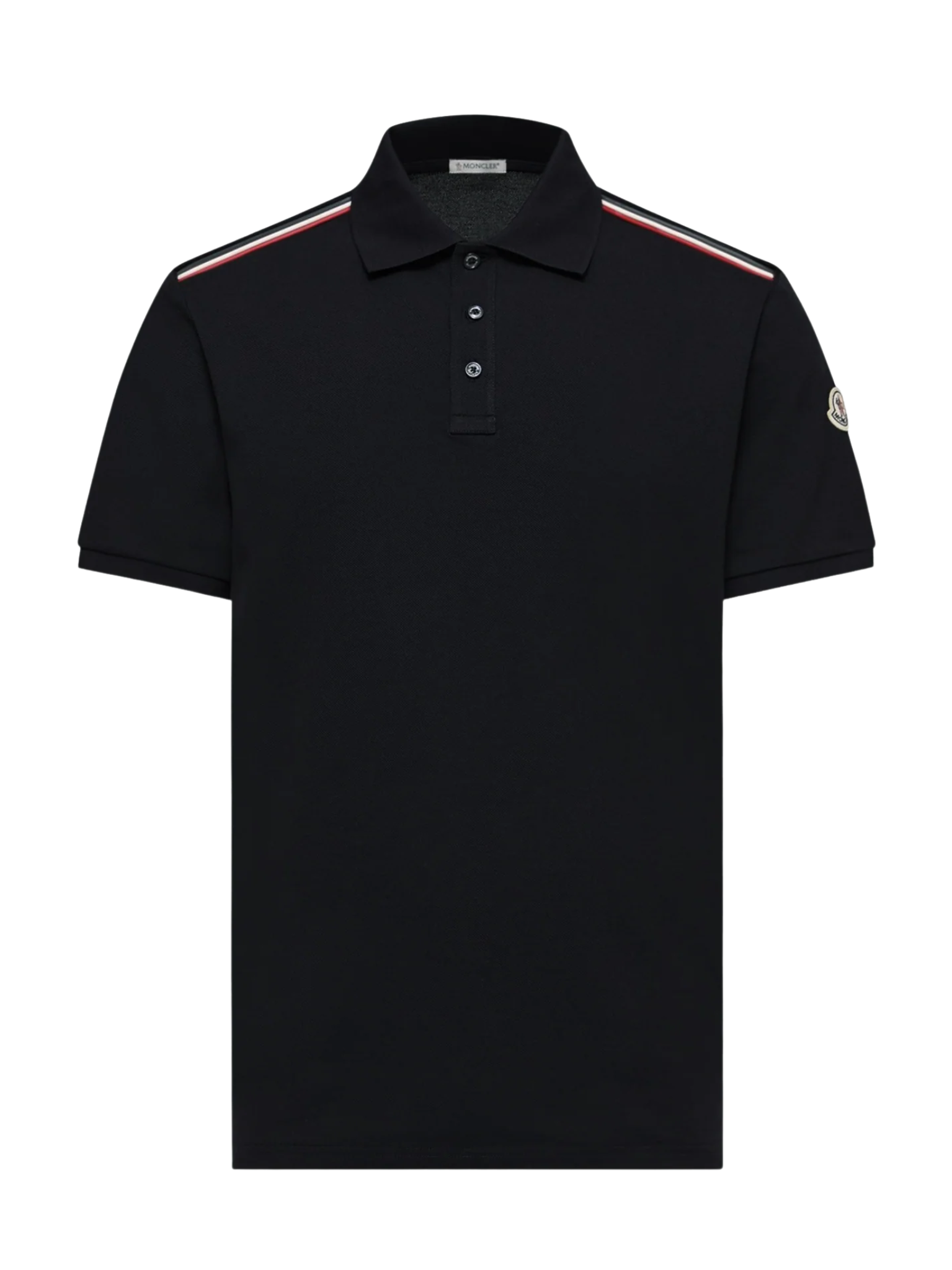 MONCLER Tricolour Trim Cotton Polo Shirt Black