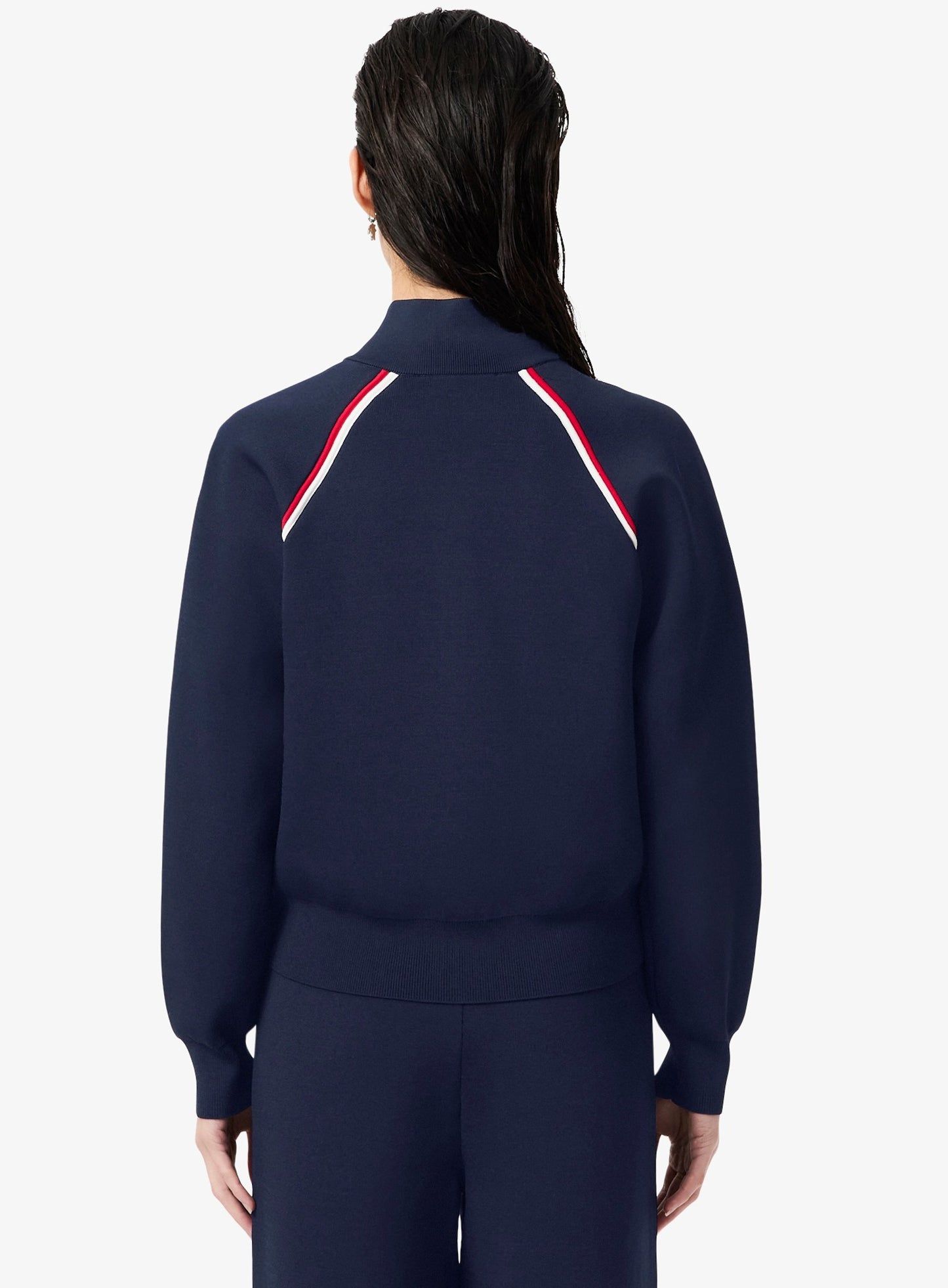 LACOSTE WOMEN High-Neck Zip Front Double Face Classic fit Sweater Navy