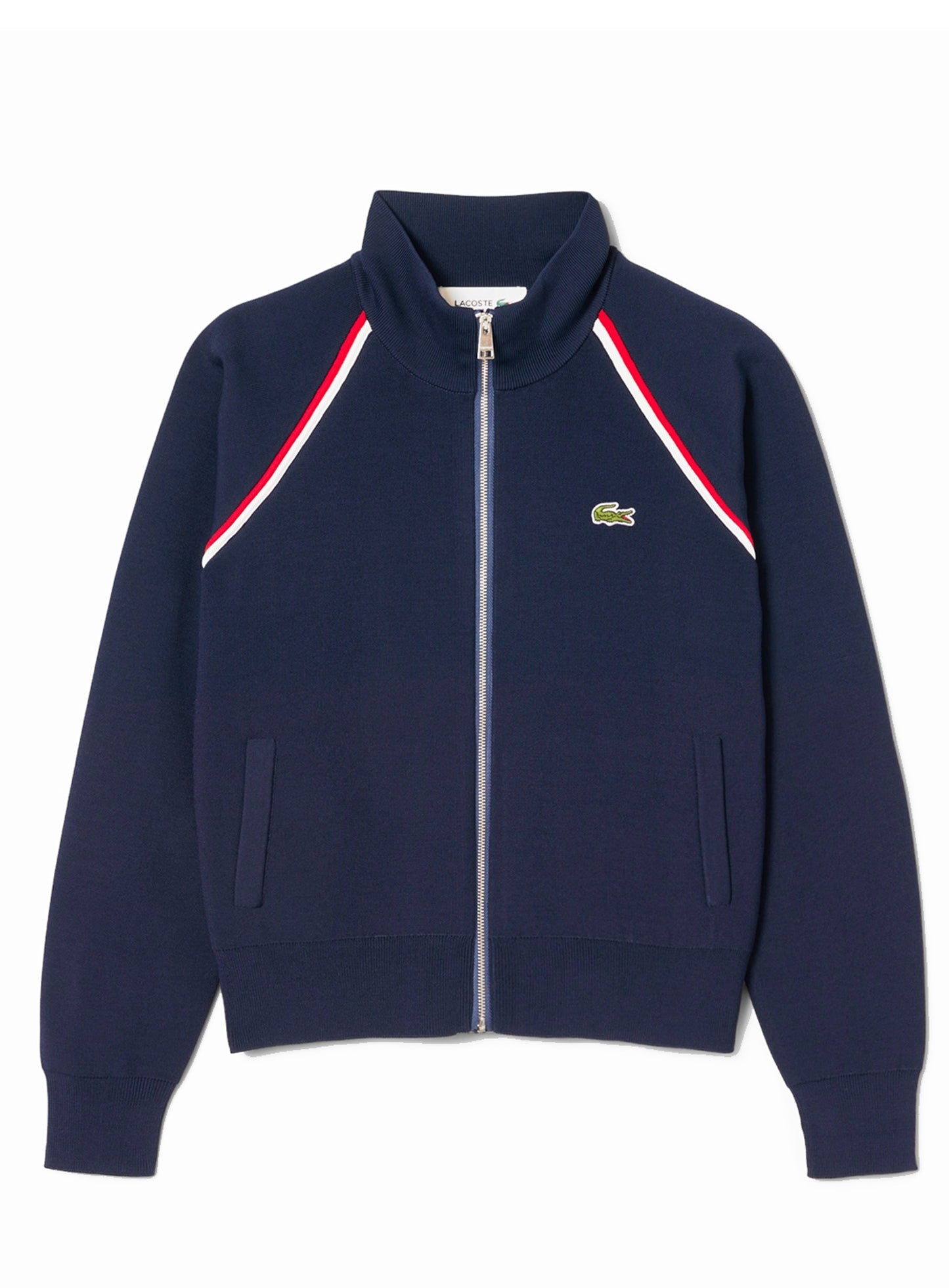 LACOSTE WOMEN High-Neck Zip Front Double Face Classic fit Sweater Navy