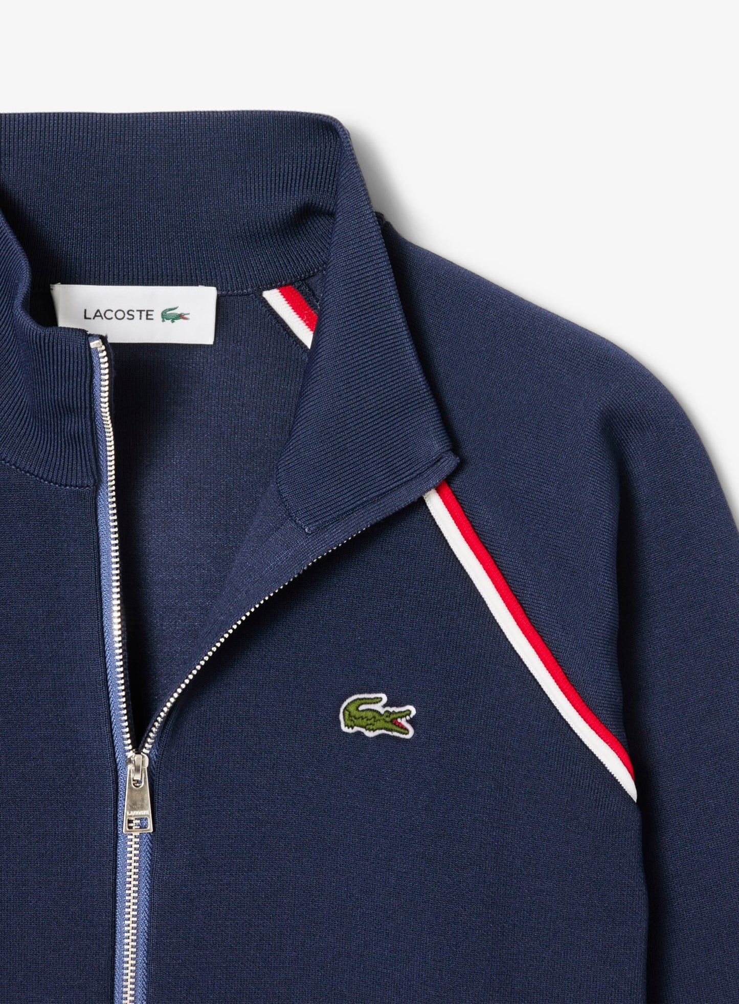 LACOSTE WOMEN High-Neck Zip Front Double Face Classic fit Sweater Navy