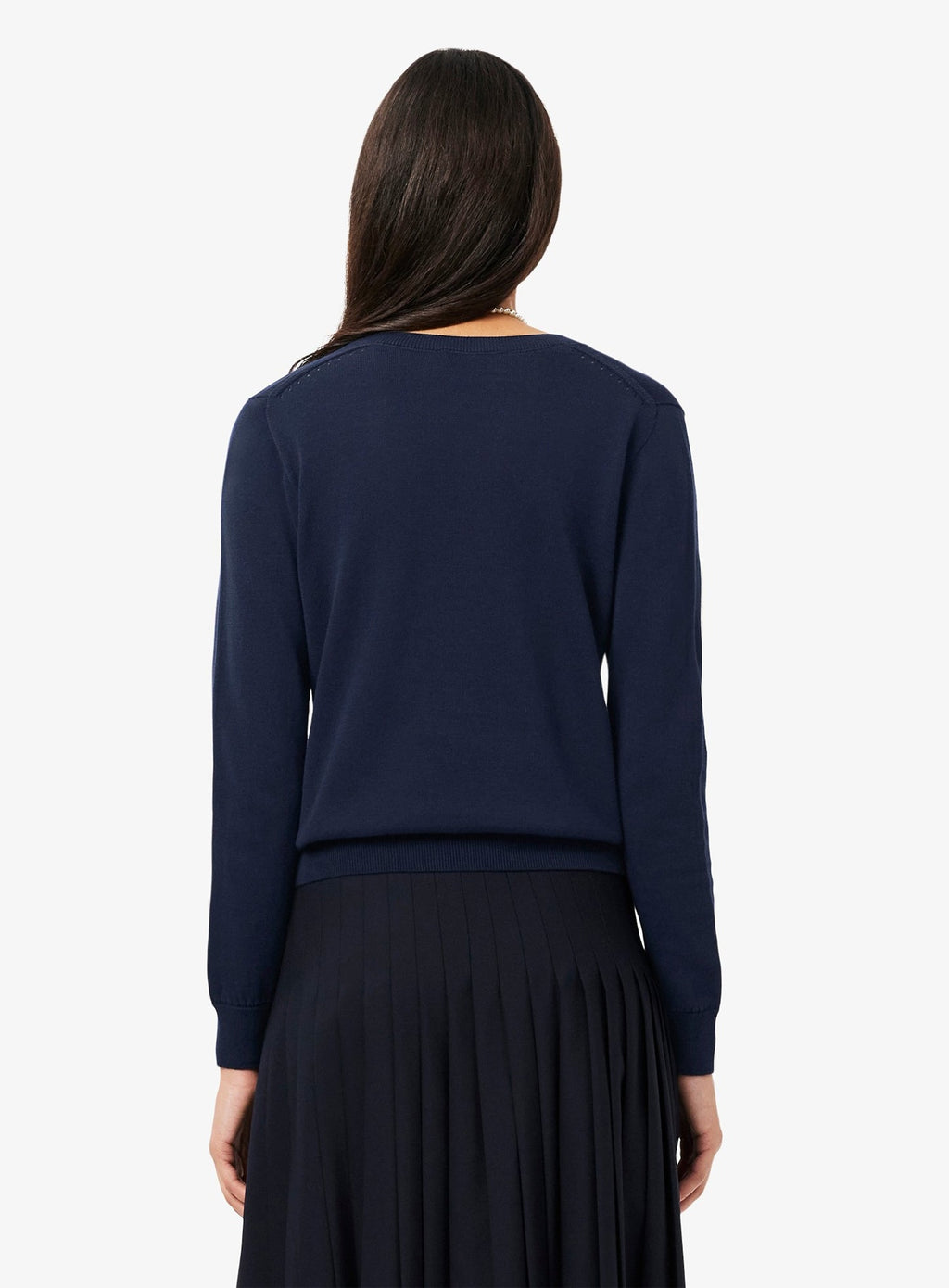LACOSTE WOMEN Seamless Knit V Neck Sweater Midnight Blue