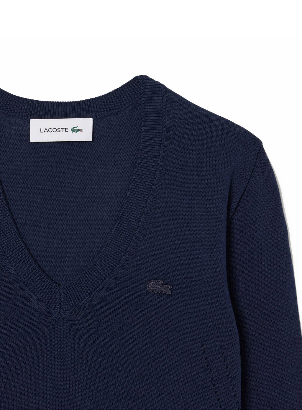 LACOSTE WOMEN Seamless Knit V Neck Sweater Midnight Blue