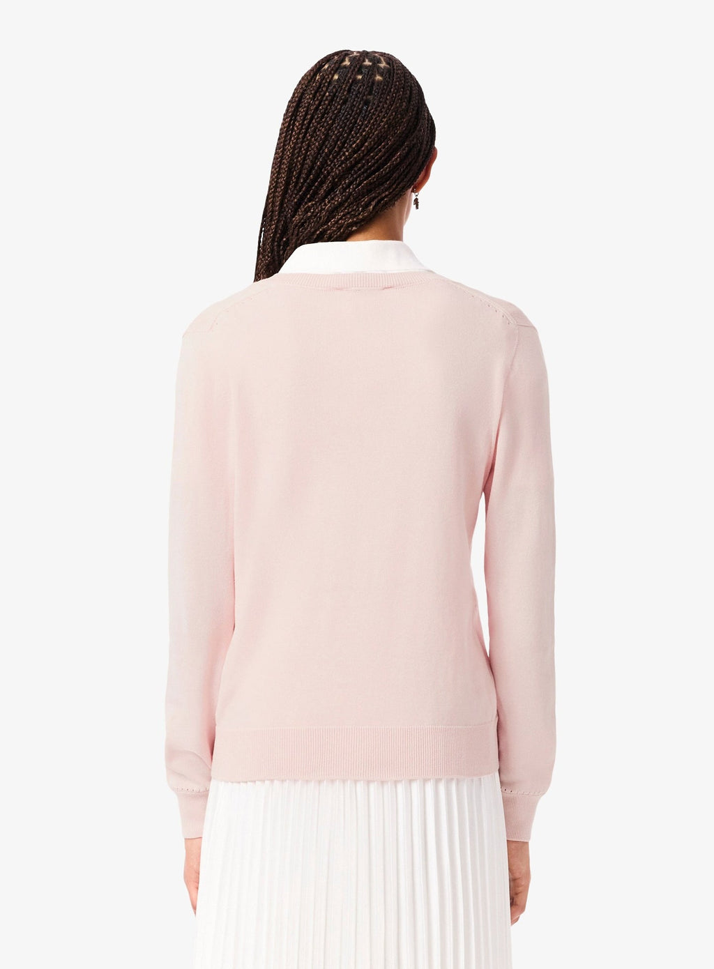 LACOSTE WOMEN Seamless Knit V Neck Sweater Light Pink