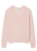 LACOSTE WOMEN Seamless Knit V Neck Sweater Light Pink