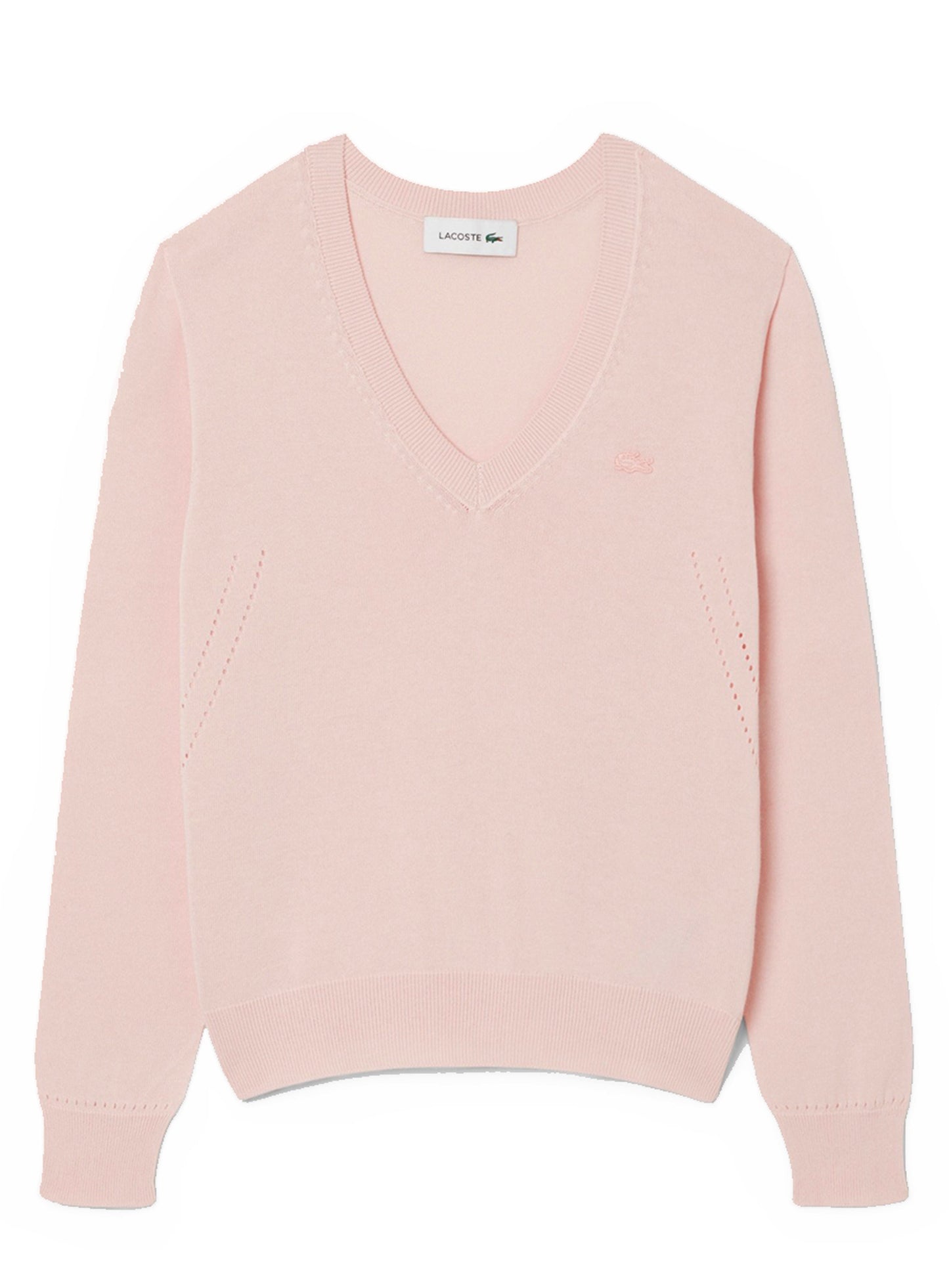 LACOSTE WOMEN Seamless Knit V Neck Sweater Light Pink