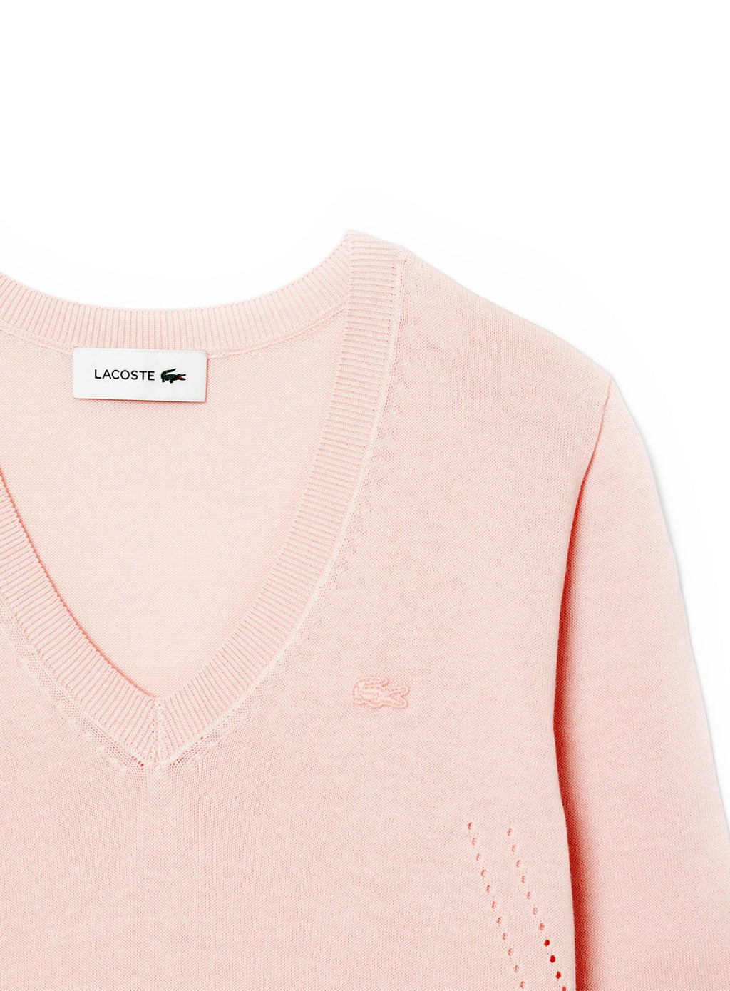 LACOSTE WOMEN Seamless Knit V Neck Sweater Light Pink