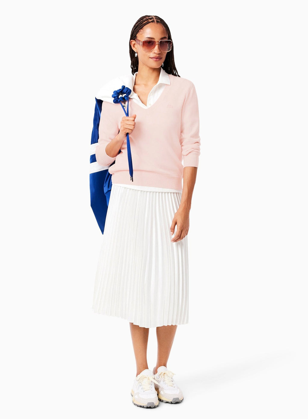 LACOSTE WOMEN Seamless Knit V Neck Sweater Light Pink