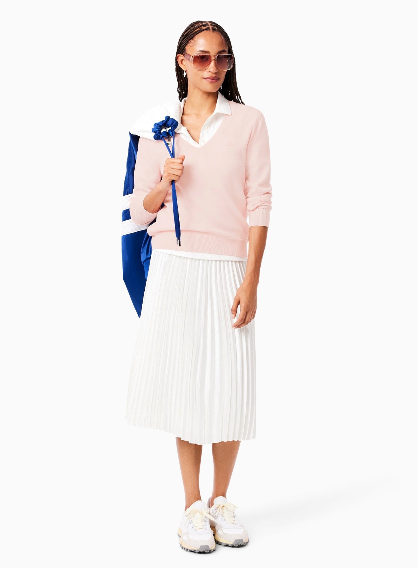 LACOSTE WOMEN Seamless Knit V Neck Sweater Light Pink