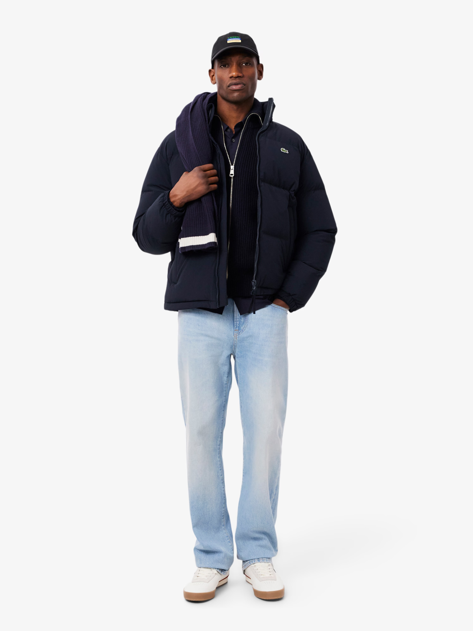 LACOSTE Water-Repellent Hooded Down Jacket Navy Blue