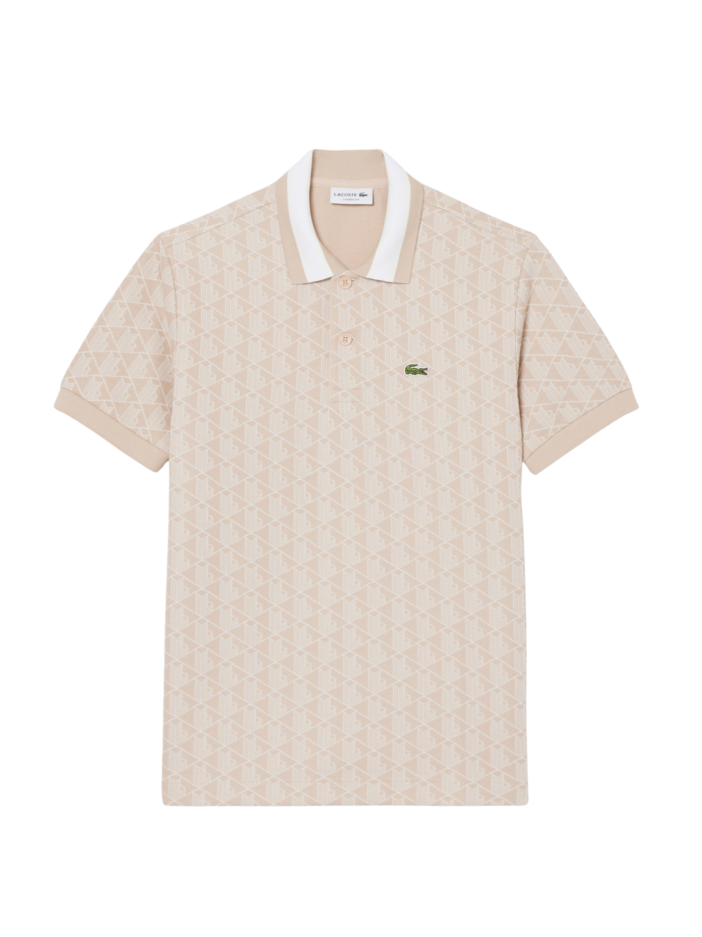 LACOSTE Classic Fit Monogram Jacquard Polo Shirt Beige