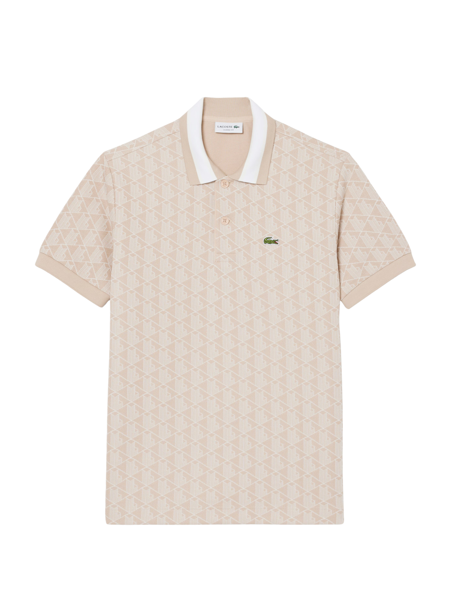 LACOSTE Classic Fit Monogram Jacquard Polo Shirt Beige