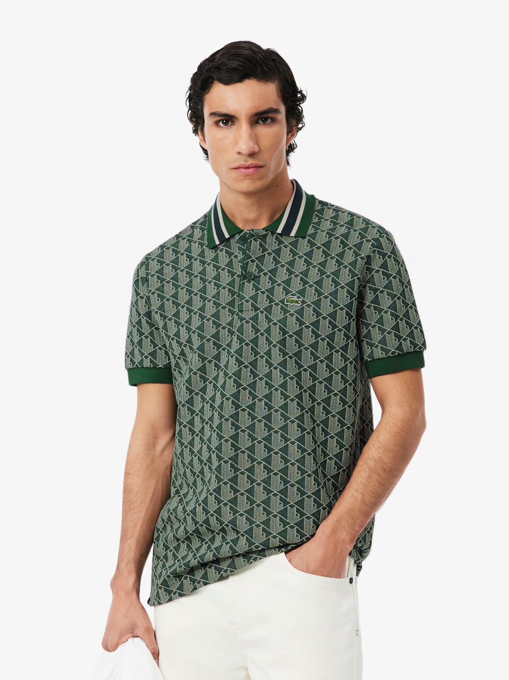 LACOSTE Classic Fit Monogram Jacquard Polo Shirt Green