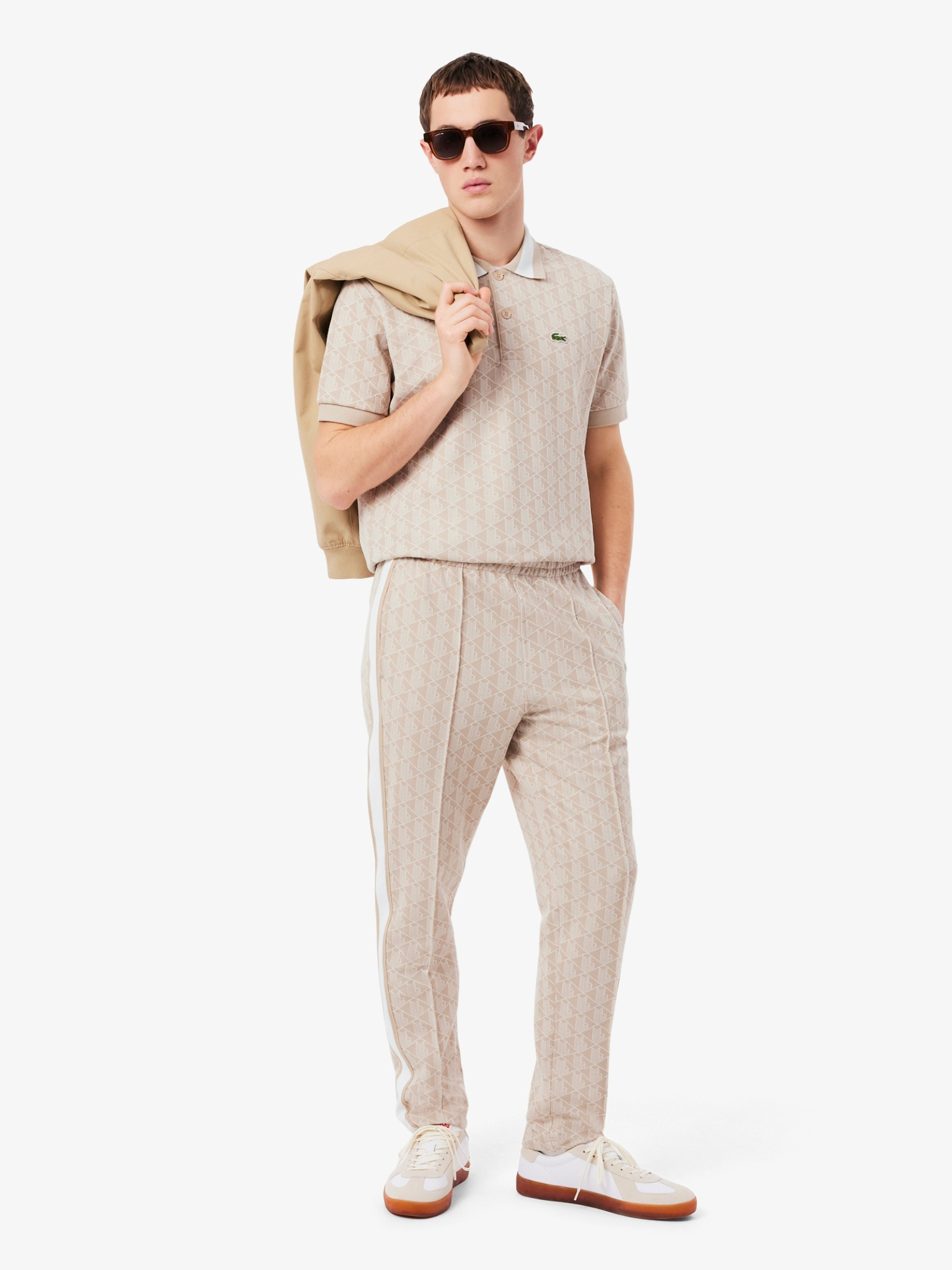 LACOSTE Classic Fit Monogram Jacquard Polo Shirt Beige