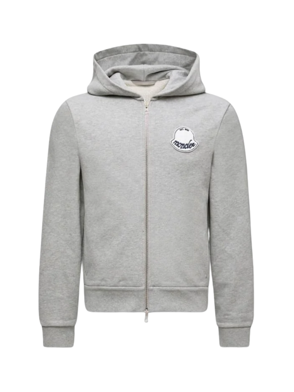 MONCLER Textured Logo Patch Zip-Up Hoodie Grey
