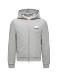 MONCLER Textured Logo Patch Zip-Up Hoodie Grey