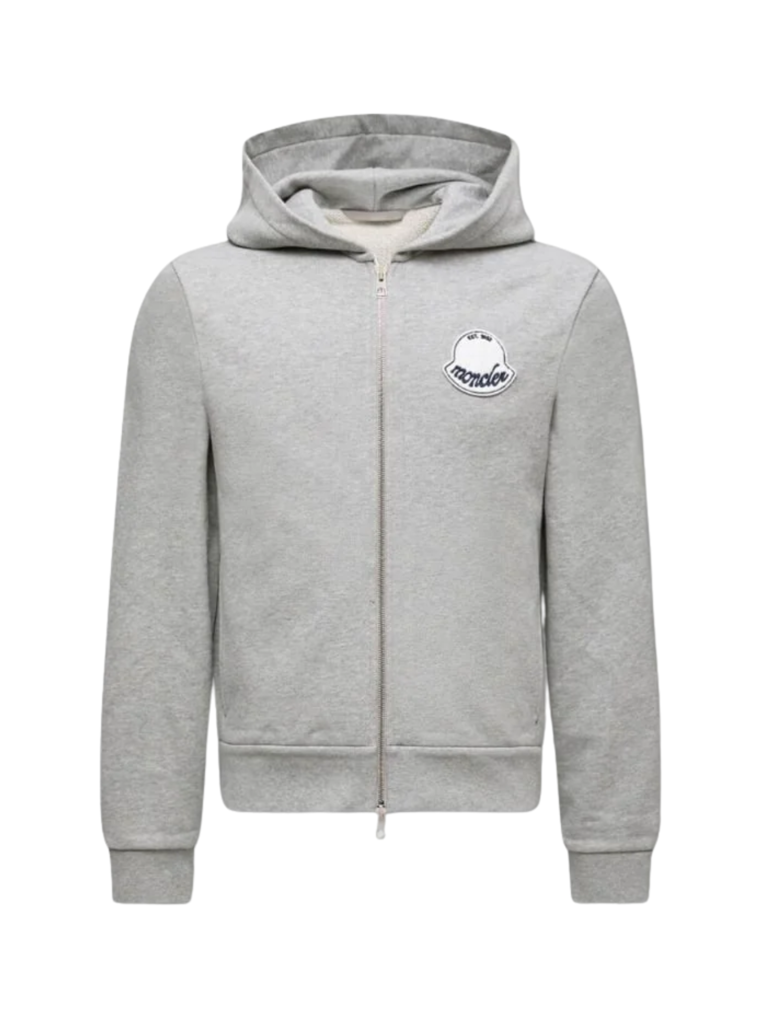 MONCLER Textured Logo Patch Zip-Up Hoodie Grey