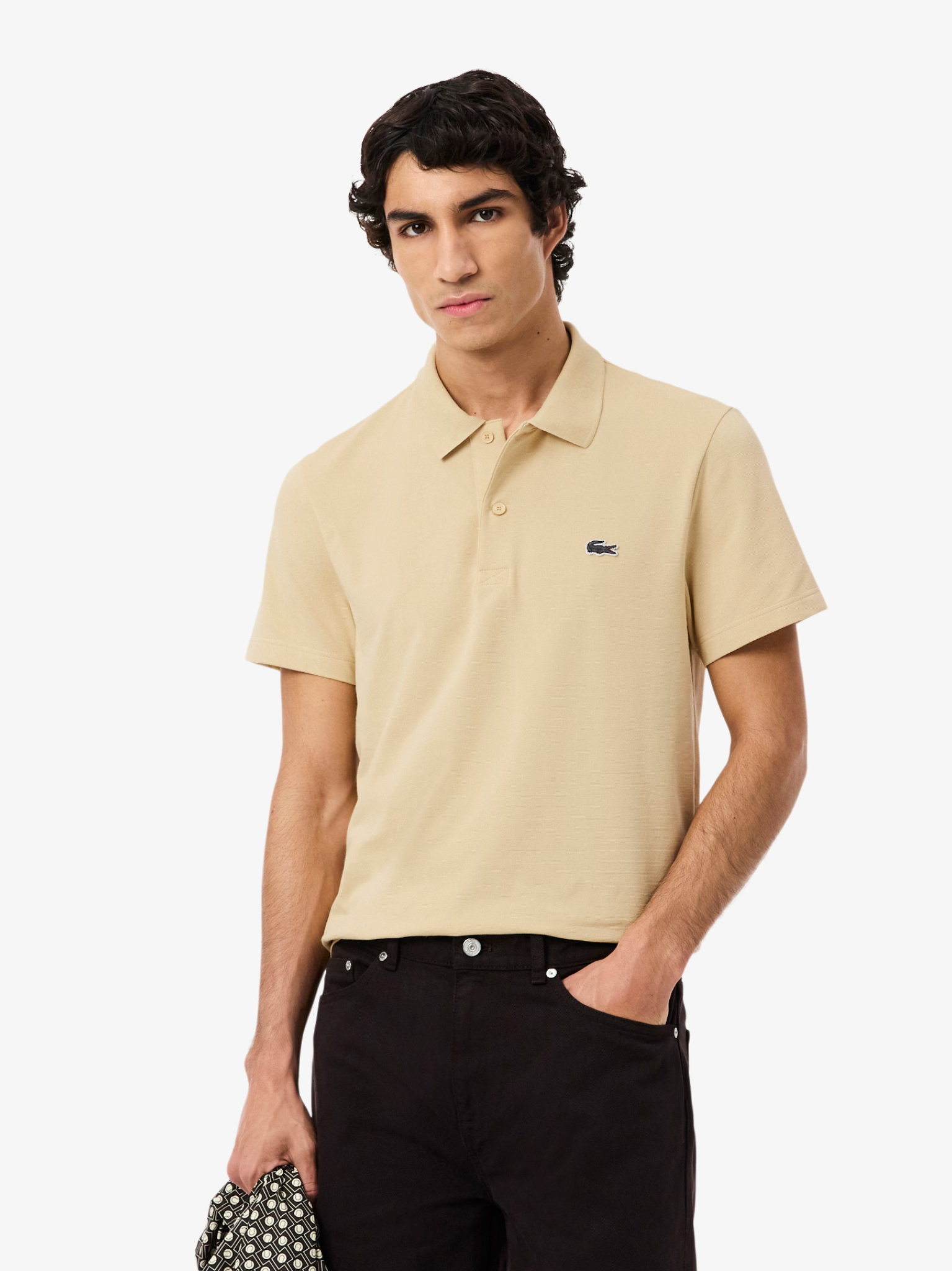 LACOSTE Regular Fit Cotton Blend Polo Shirt Beige