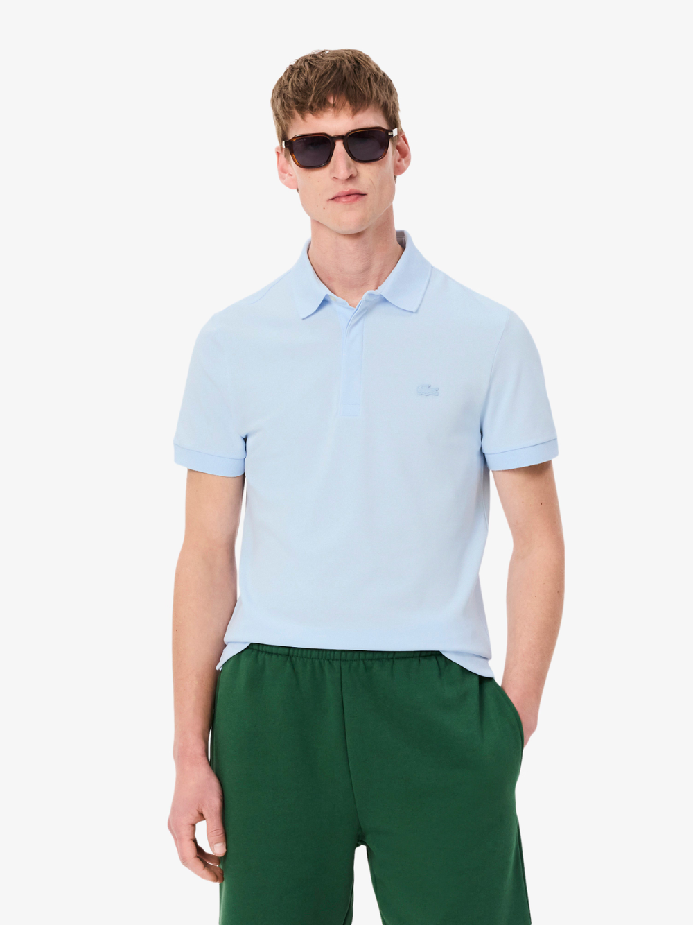 LACOSTE Regular Fit Paris Stretch Piqué Polo Shirt Light Blue