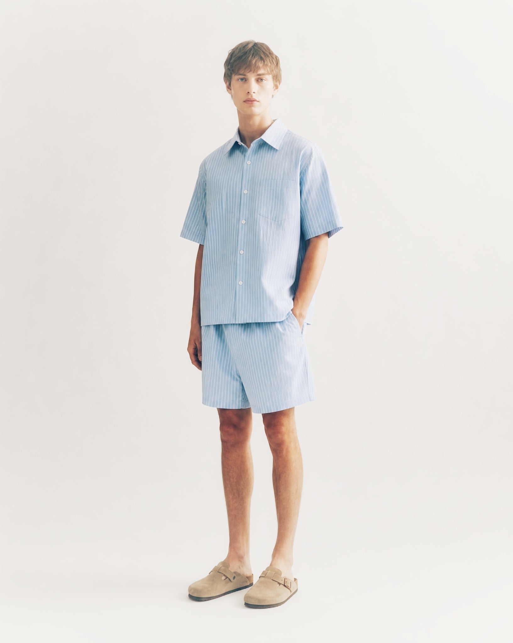 RUNDLE Striped Boxy Short Sleeve Shirt Coastal Blue