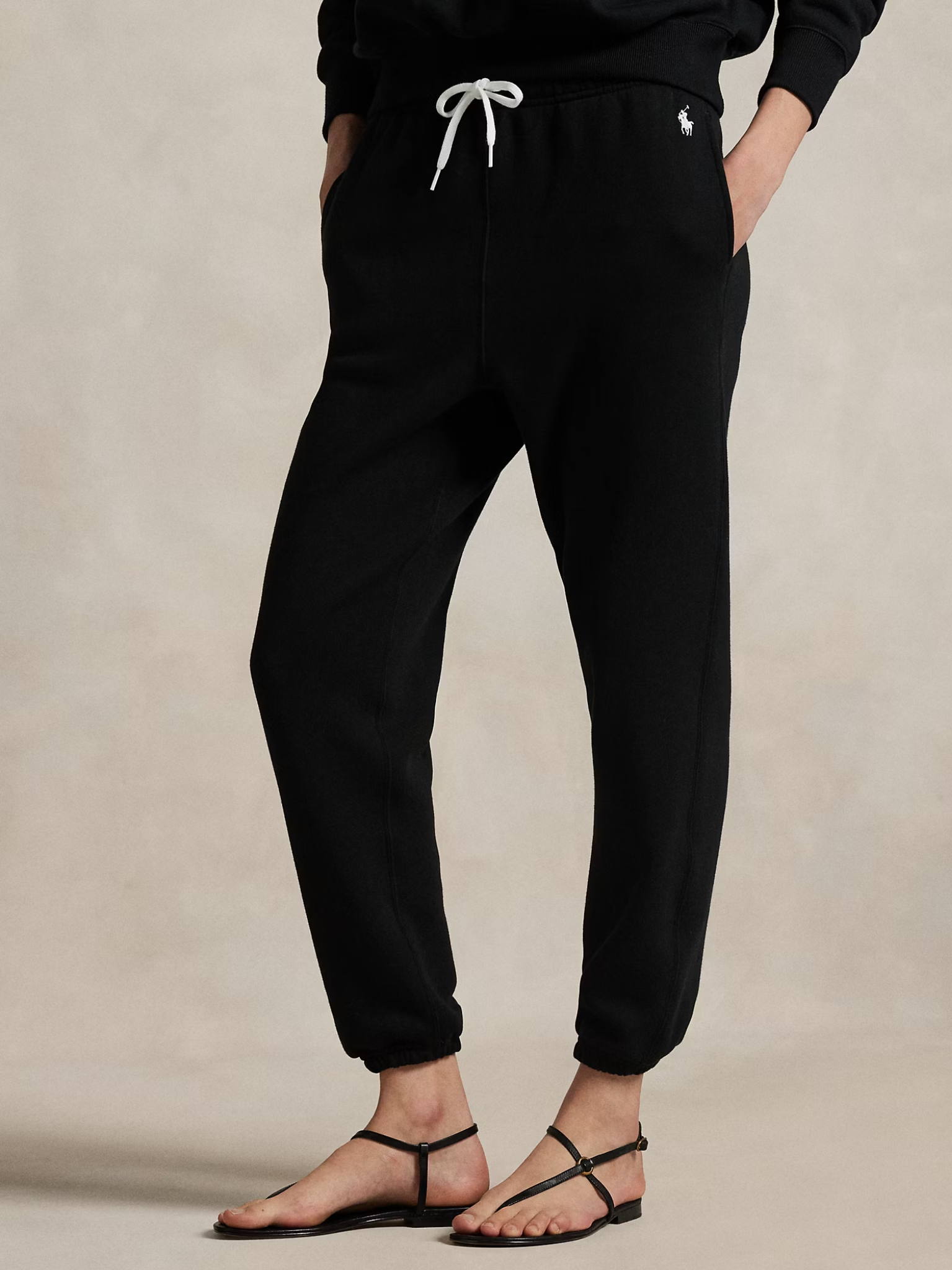 RALPH LAUREN WOMEN Fleece Drawstring Tracksuit Bottoms Polo Black