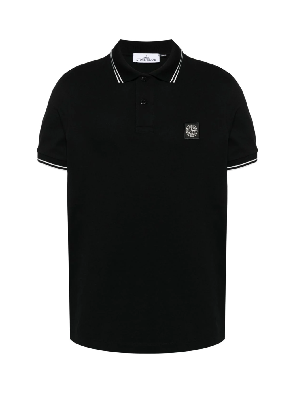 STONE ISLAND Logo Patch Cotton Piqué Polo Shirt Black
