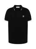 STONE ISLAND Logo Patch Cotton Piqué Polo Shirt Black