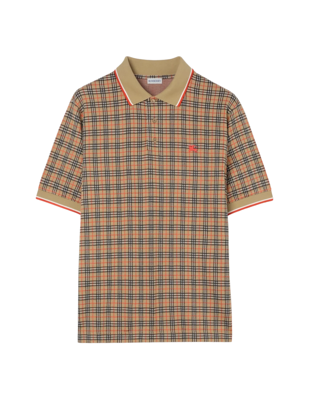 BURBERRY Check Cotton Blend Polo Shirt Sand Beige