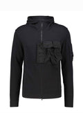 Cp Company Sponge Knit Lens Hooded Sweatshirt In Black
