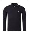 Cp Company 070A Slim Fit Long Sleeve Stretch Piquet Polo Shirt in Black