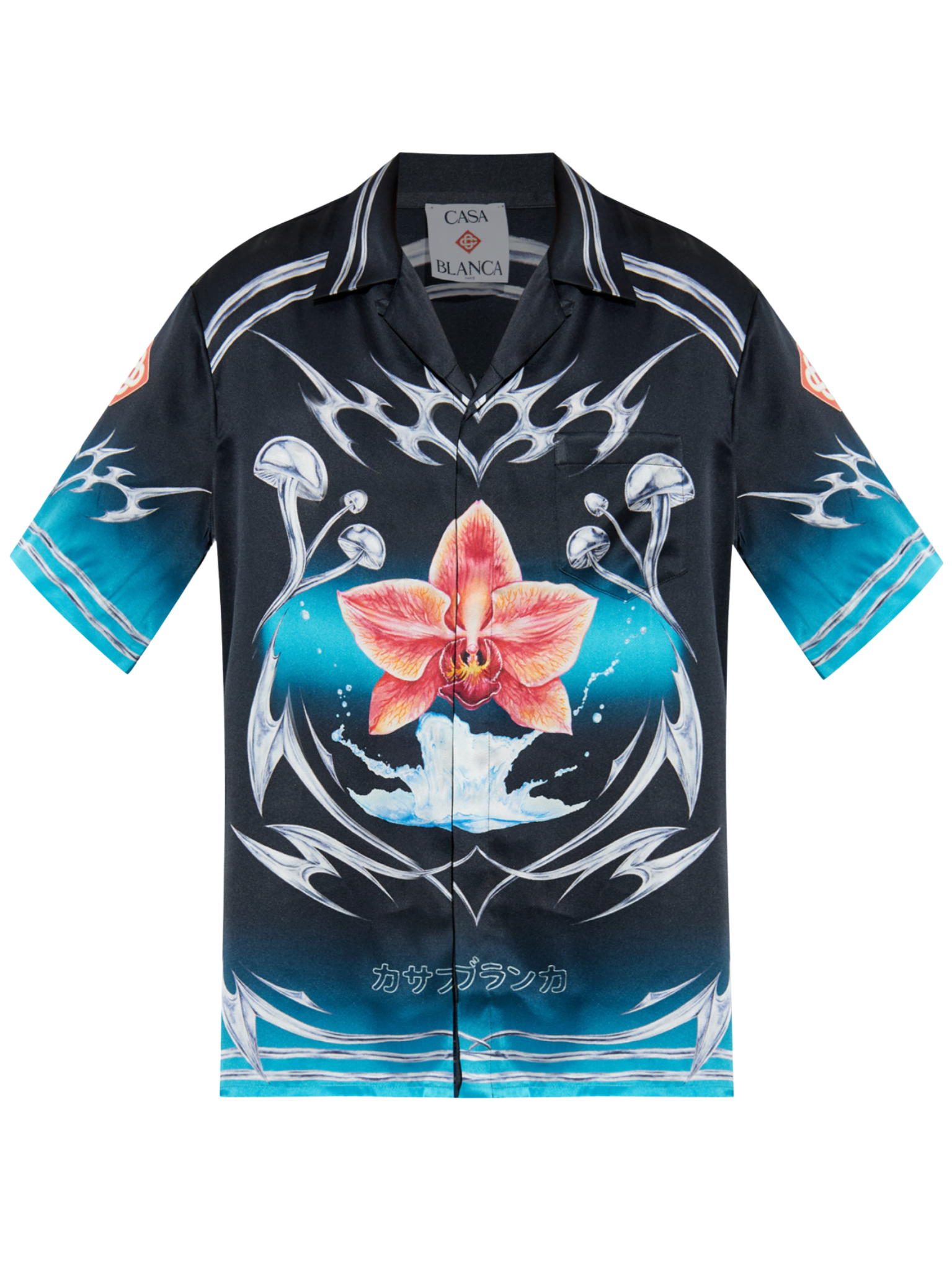 CASABLANCA Blades Short Sleeve Silk Satin Shirt Black/Multicolour