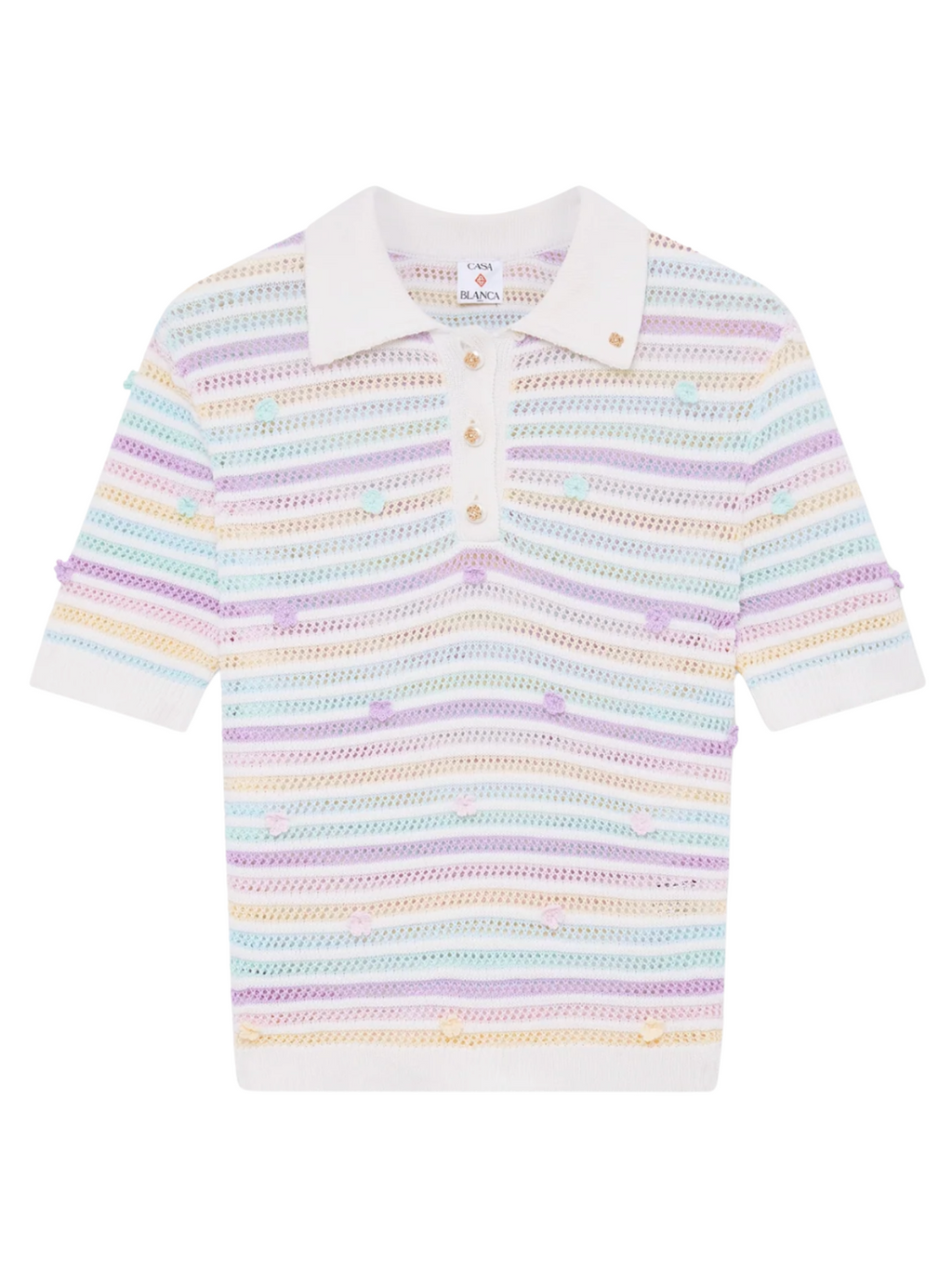 CASABLANCA WOMEN Flower Stripe Cotton Crochet Polo White/Multicolour