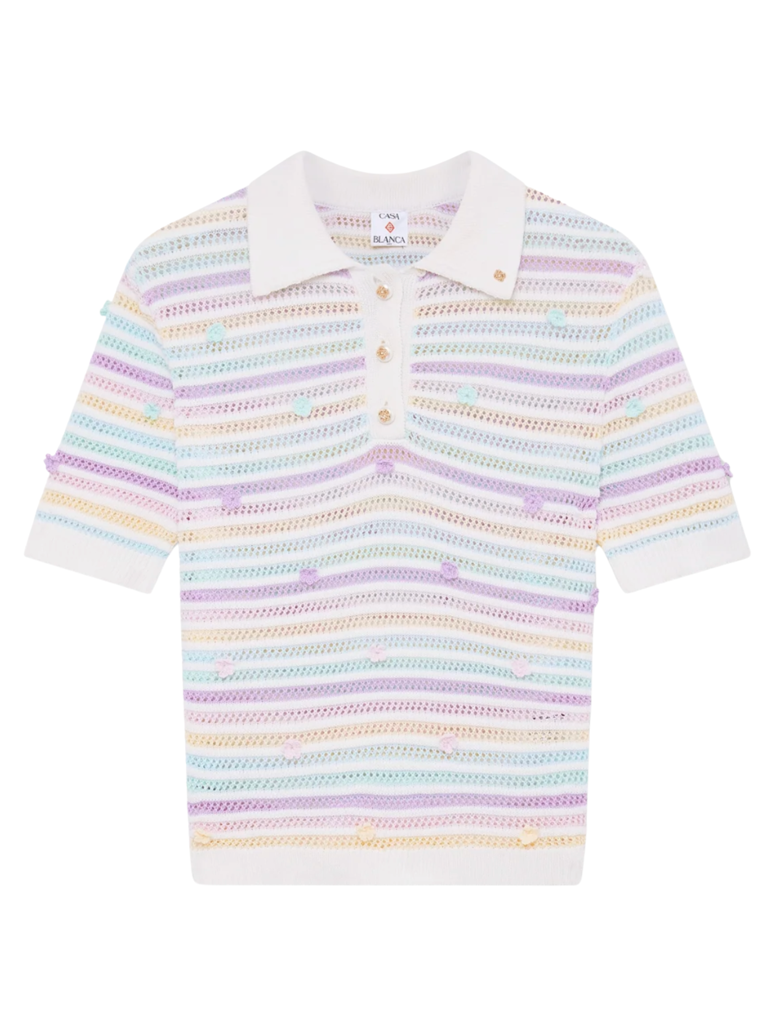 CASABLANCA WOMEN Flower Stripe Cotton Crochet Polo White/Multicolour
