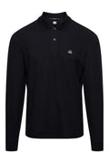 Cp Company 100A Stretch Piquet Long Sleeve Polo Shirt in Navy